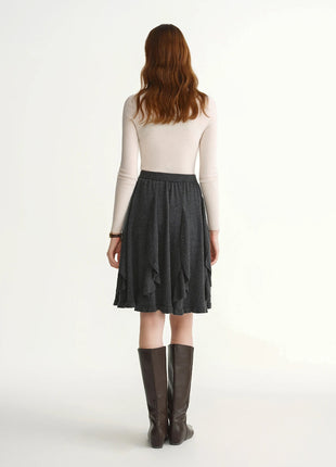 DUSHU Plus-Size Women's Melody Drifts Crochet Lace Knit Skirt 2025 Winter New Arrival Fashionable Everyday Essentials Mid Skirts PlatiNum