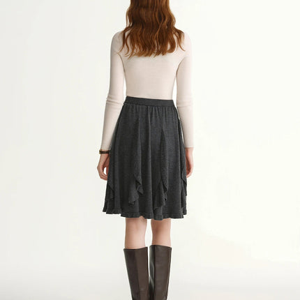 DUSHU Plus-Size Women's Melody Drifts Crochet Lace Knit Skirt 2025 Winter New Arrival Fashionable Everyday Essentials Mid Skirts PlatiNum