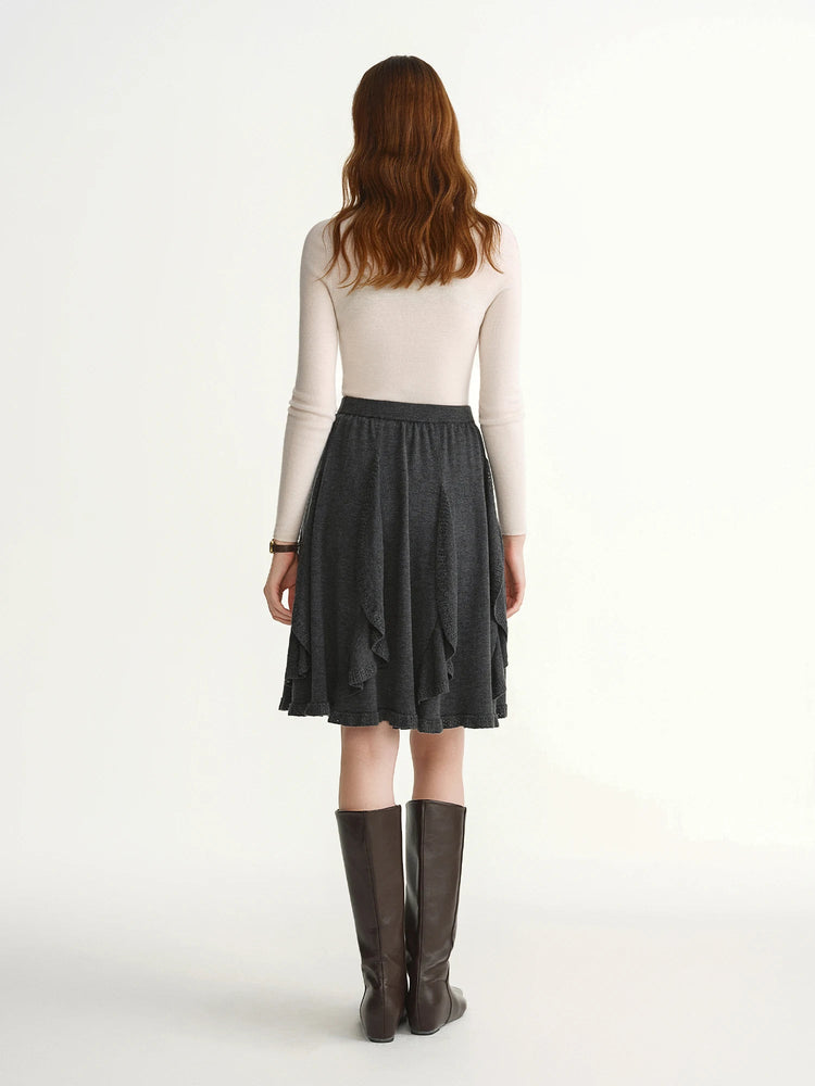 DUSHU Plus-Size Women's Melody Drifts Crochet Lace Knit Skirt 2025 Winter New Arrival Fashionable Everyday Essentials Mid Skirts PlatiNum
