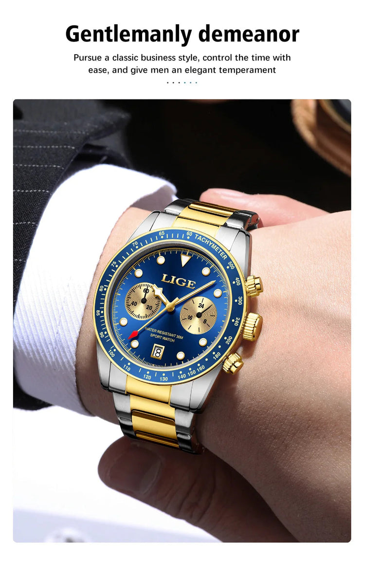 LIGE Nuovi orologi da uomo Orologi da polso al quarzo da uomo di lusso delle migliori marche Cronografo sportivo impermeabile e luminoso Relogio Masculino+BOX platinumshop
