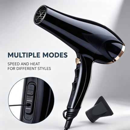 Professional Negative Ions Hair Dryer 2200W 100‑240V Multi Speed Temperature Control Blow Dryer With Concentrator Nozzle For Salon Home Use