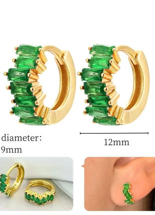 925 Sterling Silver Needle Green Zircon Gold Earrings Heart Hoop Earrings for Women Delicate Stud Earrings Luxury Jewelry Gifts PlatiNum