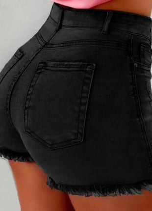 2025 Pantaloncini da donna con bordo strappato effetto consumato retrò Vita alta lavati Tasche later
