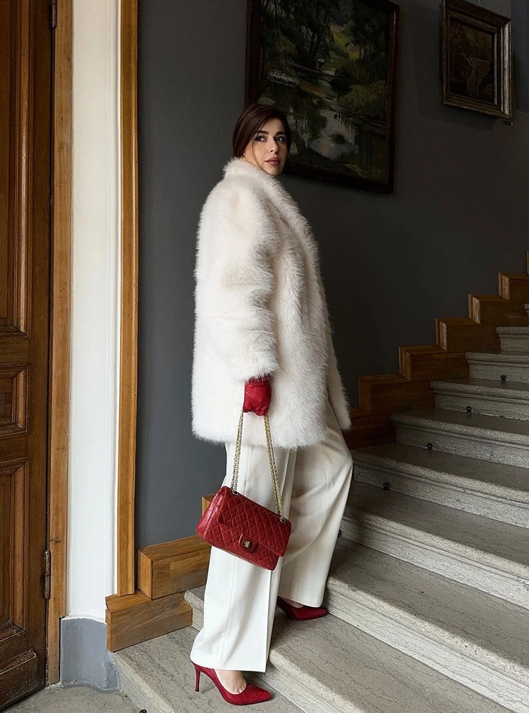 ZADORIN Luxury Winter White Pink Faux Fur Coat Woman Long Oversized Turn Down Collar Furry Fur Jacket Womens Coat Fur Faux Coats