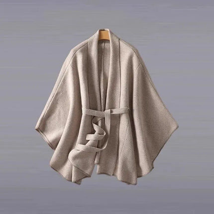 Cloak Shawl Jacket 2026 New Spring And Autumn Sweater Herringbone Lace-Up Loose Knitted Sweater Thickened Cardigan Beige Jackjet