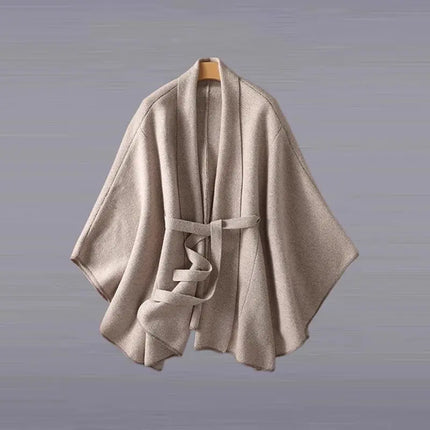 Cloak Shawl Jacket 2026 New Spring And Autumn Sweater Herringbone Lace-Up Loose Knitted Sweater Thickened Cardigan Beige Jackjet