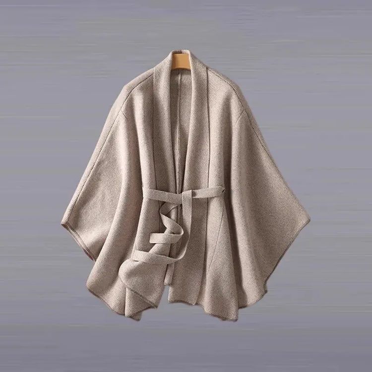 Cloak Shawl Jacket 2026 New Spring And Autumn Sweater Herringbone Lace-Up Loose Knitted Sweater Thickened Cardigan Beige Jackjet