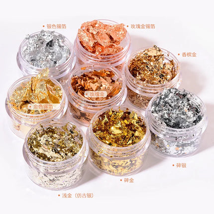 Rose Gold Silver Irregular Foil Paper Fragments Nail Art Sequin Sticker Glitter DIY Manicure UV Gel Polish Nail Decoration Tools