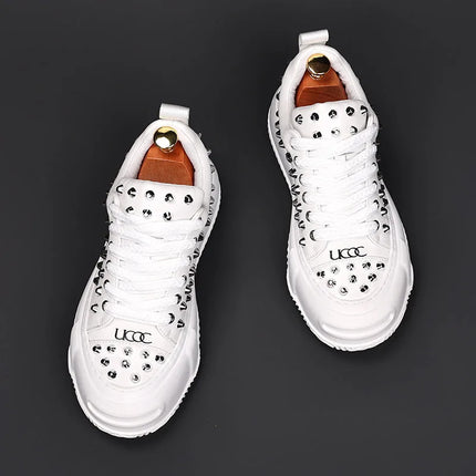 Luxury Designer Men's Punk Rivet Thick Bottom Lace Up Shoes Causal Flats Moccasins Male Rock Hip-hop Walking Sneakers