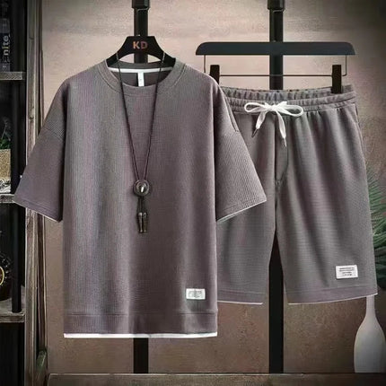 Waffle manica corta e pantaloncini estivi da uomo in due pezzi tuta sportiva Casual da uomo comodi pantaloncini freschi Set oversize platinumshop