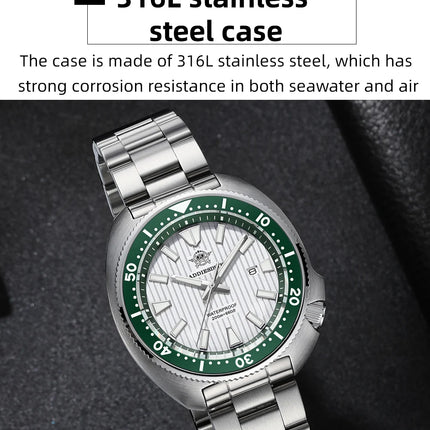 ADDIESDIVE Men's Diving Watch 200 Waterproof Sapphire Glass Quartz Watch BGW9 Luminous Stainless Steel Business Fashion Watch