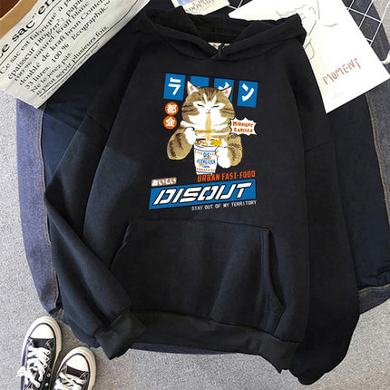 Funny Cute Cat Sweatshirt for Women Aesthetic Y2k 90s Hoodies Harajuku Graphic Pullovers 2000s Ulzzang Gothic Streetwear Female