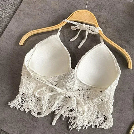 Sexy Boho Beach Holiday Canotta Halter Donna Crochet Maglia Costume da bagno Reggiseno Backless Vest Hollow Nappa Canotta Crop Top da donna platinumshop