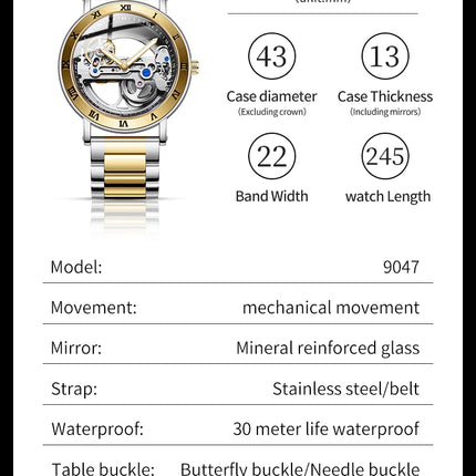 AKDPN Men's Watches Automatic Mechanical Stainless Steel Men's Wrist Watch Skeleton Automatic Watches for Man Watch Montre Homme