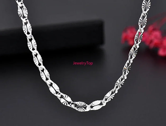 Fine 925 Sterling Silver 4MM flat chains Necklaces for Men Women wedding party Jewelry Christmas gifts 45-75cm PlatiNum