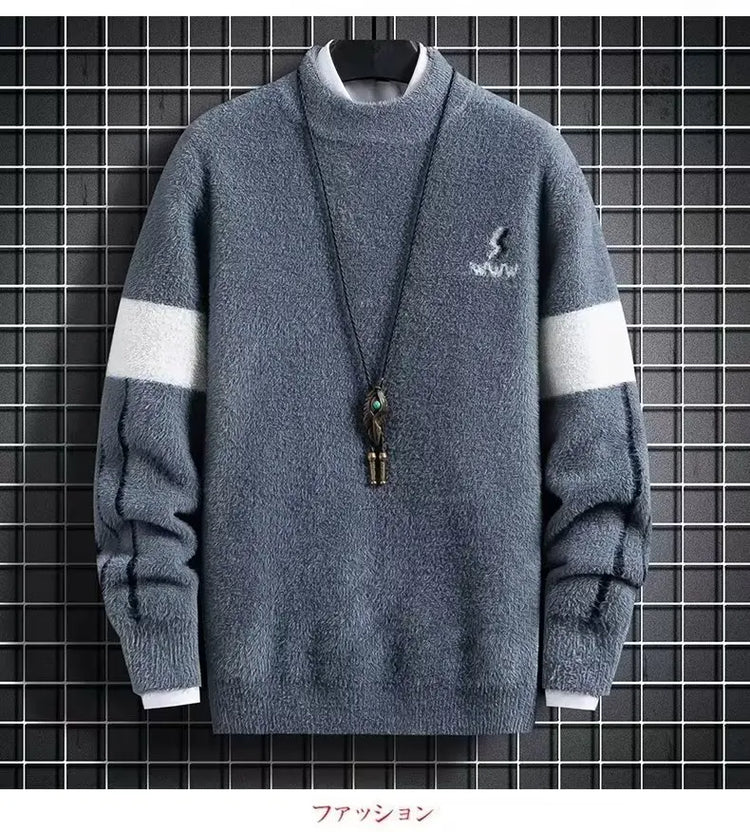 Men Winter Warm Black Sweater Pullovers Autumn High Quality Men's Rock Hip Hop Plush O Neck Top Men's Cloting New 2024