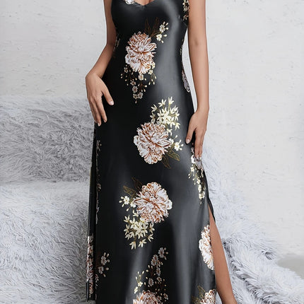 Elegante sexy scollo a V stampa floreale comfort setoso liscio donna slip camicie da notte abiti da notte per l'estate pigiama pigiameria pjs