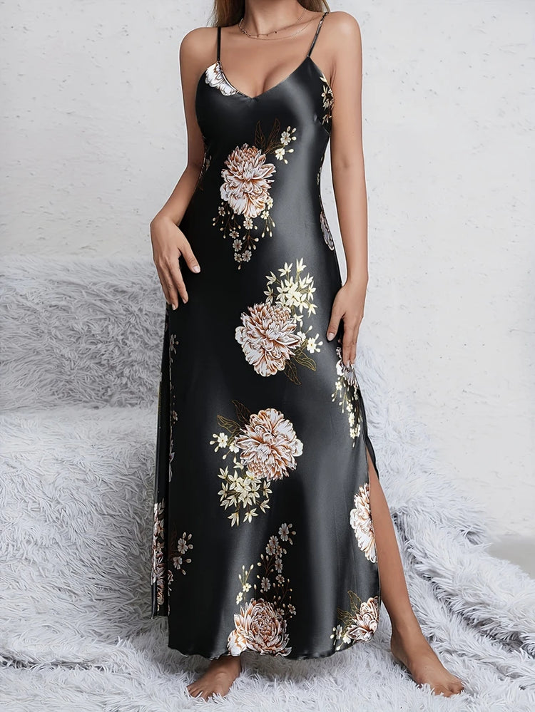 Elegante sexy scollo a V stampa floreale comfort setoso liscio donna slip camicie da notte abiti da notte per l'estate pigiama pigiameria pjs