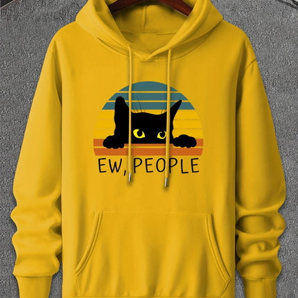 Cat ew people print casual fashion college style hooded sweatshirt with autumn and winter velvet suitable for men and women