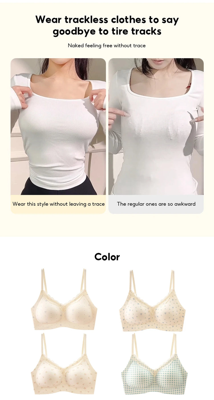 FallSweet French Floral Wireless Push Up Bra for Women Sweet Lace Bralette with Small Breasts Anti-sagging Brassiere Lingerie