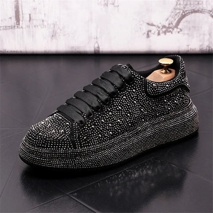 Luxury Fashion New Designer Charm Men's Lace Up Rhinestone Platform Causal Shoes Male All Match Sport Walking Runner Sneakers