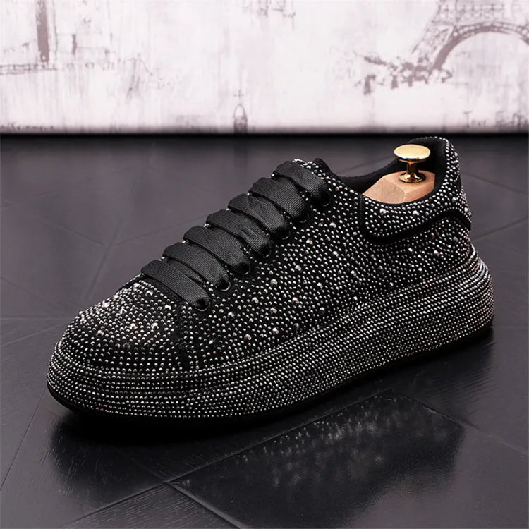 Luxury Fashion New Designer Charm Men's Lace Up Rhinestone Platform Causal Shoes Male All Match Sport Walking Runner Sneakers