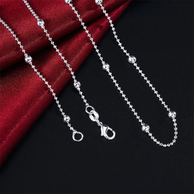 Charm 925 Sterling Silver 16-24 Inches Fine Sweater Bead Chain Women Necklace For Fashion Temperament Jewelry Party Wedding PlatiNum