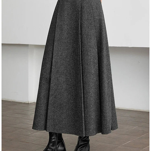 VIMLY Elegant Wool Blend Pleated Maxi Skirt for Women 2025 Winter High Waist Stereo Heavy Duty Skirt Office Lady Clothes M9173 PlatiNum