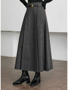VIMLY Elegant Wool Blend Pleated Maxi Skirt for Women 2025 Winter High Waist Stereo Heavy Duty Skirt Office Lady Clothes M9173 PlatiNum