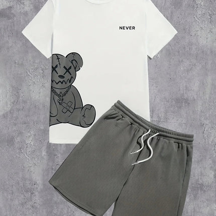 Completo da uomo casual streetwear 2026: T-shirt sportiva a stampa graffiti Y2K ad asciugatura rapida e pantaloncini con coulisse platinumshop