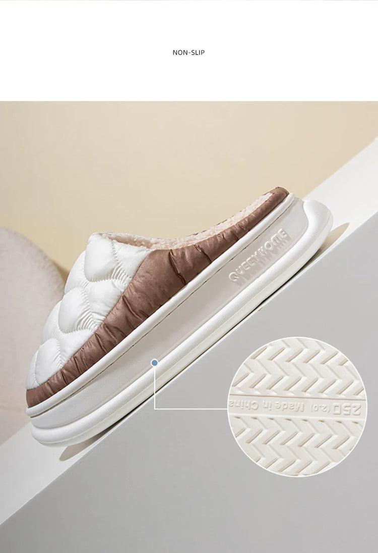 Evshine Women's Winter Furry Slippers Soft Thick Sole Indoor Plush Slides Waterproof Fluffy Shoes Warm Fur House Cotton Slippers