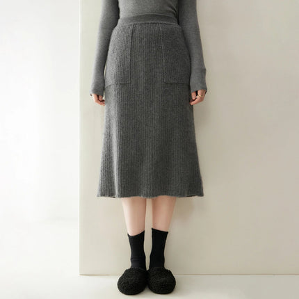 100% Cashmere Skirt Women's Clothes Over Knees Knitwear New Collection High Quality Autumn Winter Soft Warm Straight Long Skirt PlatiNum