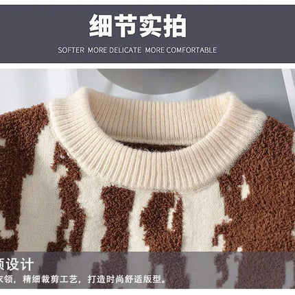 Harajuku Sweater Men's Y2K Knitted Printing Sweater Men's Wool Pullover Men's Retro Knitted Color Block Tops