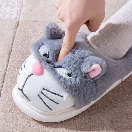 Women Fluffy Slippers Cute Cartoon Winter Plush Home Shoes Girls Casual Large Size Flats