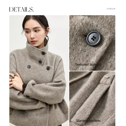 SENTUBILA 100% Wool Winter Jackets for Women Short Coats 2026 Stand Turtleneck Unlined Wool Outerwears Female Clothes W44O56626