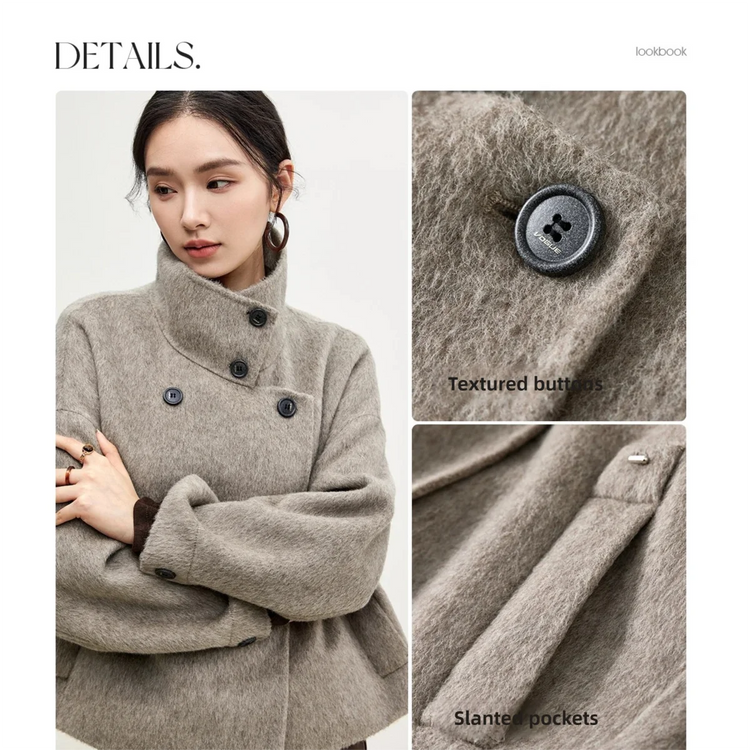SENTUBILA 100% Wool Winter Jackets for Women Short Coats 2026 Stand Turtleneck Unlined Wool Outerwears Female Clothes W44O56626