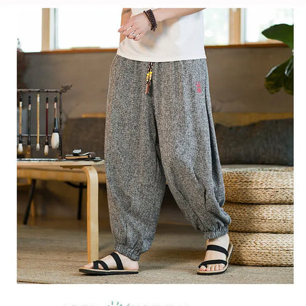 Pantaloni da jogging in seta di ghiaccio da uomo pantaloni casual stile Harajuku cinese da uomo pantaloni sportivi Harlem allentati ricamati streetwear 5XL