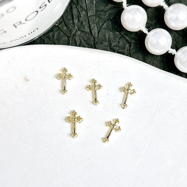 30PCS Multiple Style Shiny Alloy Cross Nail Art Charms 3D Retro Creative Heart Cross Nail Decorations for DIY Y2K Nails Designs