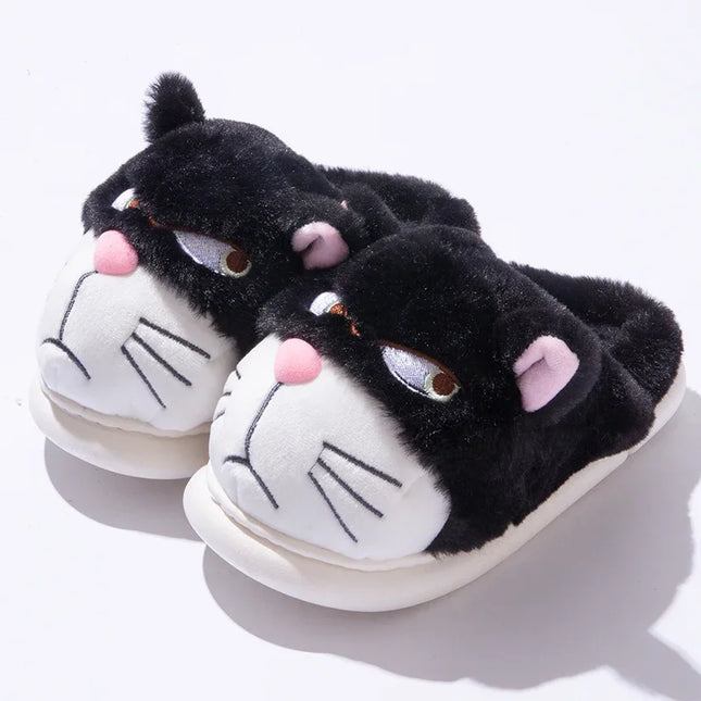 Women Fluffy Slippers Cute Cartoon Winter Plush Home Shoes Girls Casual Large Size Flats