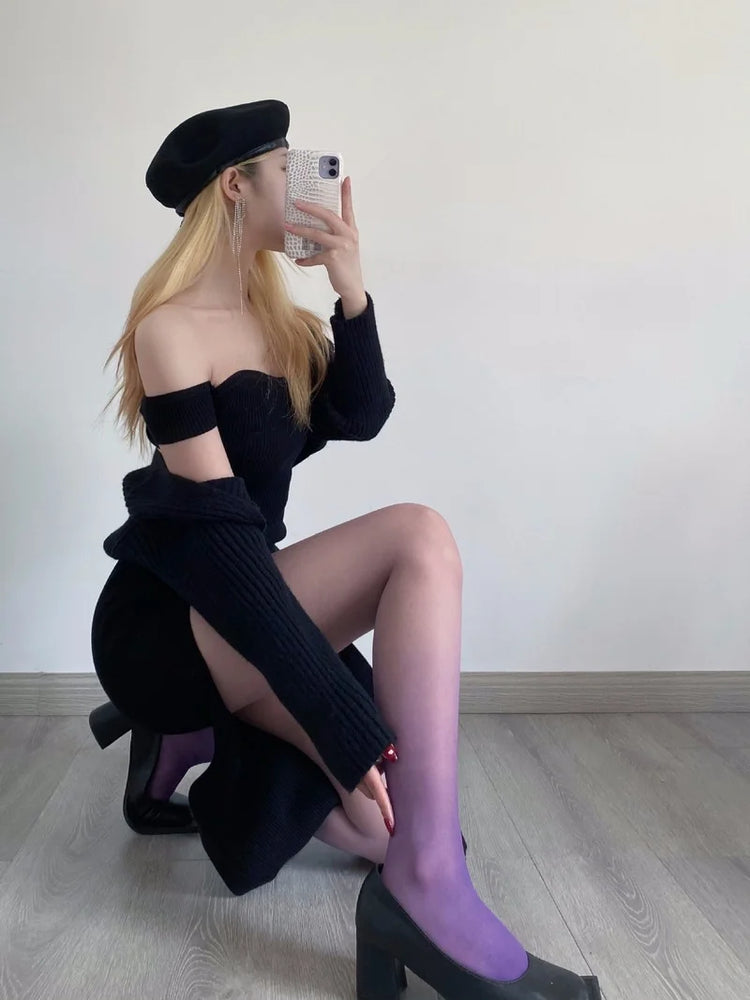 Calze viola 15D calzamaglia da donna colore caramella sfumato calze opache senza soluzione di continuità collant stretti pantaloni femminili Medias estate