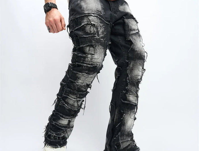 Denim Pants Men Ripped Distressed Washed Fashion Designer Male Denim Trousers Street Style Men's Slim Biker Jeans PlatiNum
