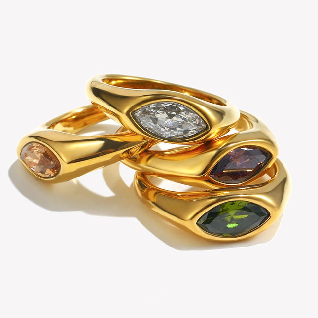 E.B.belle Horse Eye Zircon Seal Ring Colorful Hypoallergenic 316L Stainless Steel Decoration 18K Gold Plated Jewelry PlatiNum