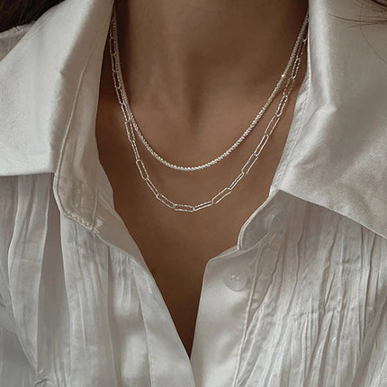 Popular Sparkling Necklace for Women Silver Colour Clavicle Chain Choker Fashion Jewelry Wedding Party Birthday Gift PlatiNum