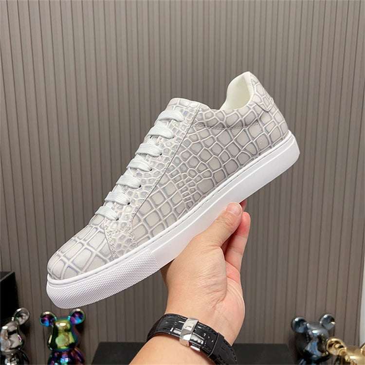 Men's High Quality Flats Cow Leather Sneakers Flat Round Toe Laces Black Daily Board Casual Shoes Luxury Business Footwear
