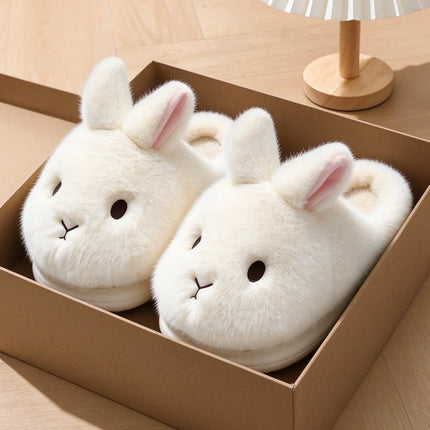 Women's Cute Rabbit Cotton Slippers Autumn and Winter Cartoon 3D Bunny with Plush Insulation, Thick Bottom, Home Plush Slippers