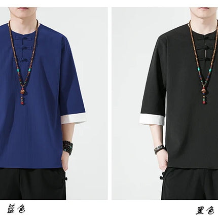 Camicie estive Uomo Stile cinese Kung Fu Tai Chi Camicette casual traspiranti tinta unita Uomo Cardigan tradizionale retrò Tang Suit
