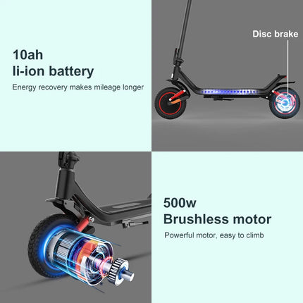 Monopattino Elettrico con Batteria 36V10Ah, Velocità 35km/h, Autonomia 35KM, Pneumatici da 10 Pollici, Motore 500W, per Adulti, Carico Massimo 120kg