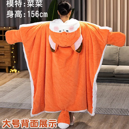 Anime Fox Cloak Fox Cape Cartoon Cloak Coral Fleece Keep Warm Air Blankets Cosplay Costumes Lovely Soft Birthday Valentine Gifts