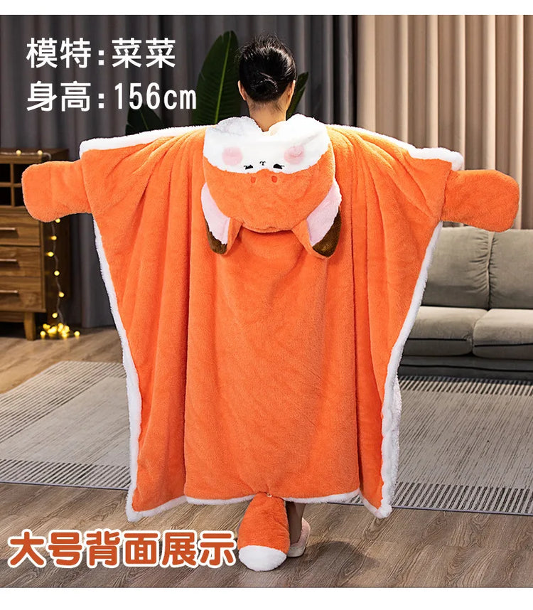 Anime Fox Cloak Fox Cape Cartoon Cloak Coral Fleece Keep Warm Air Blankets Cosplay Costumes Lovely Soft Birthday Valentine Gifts