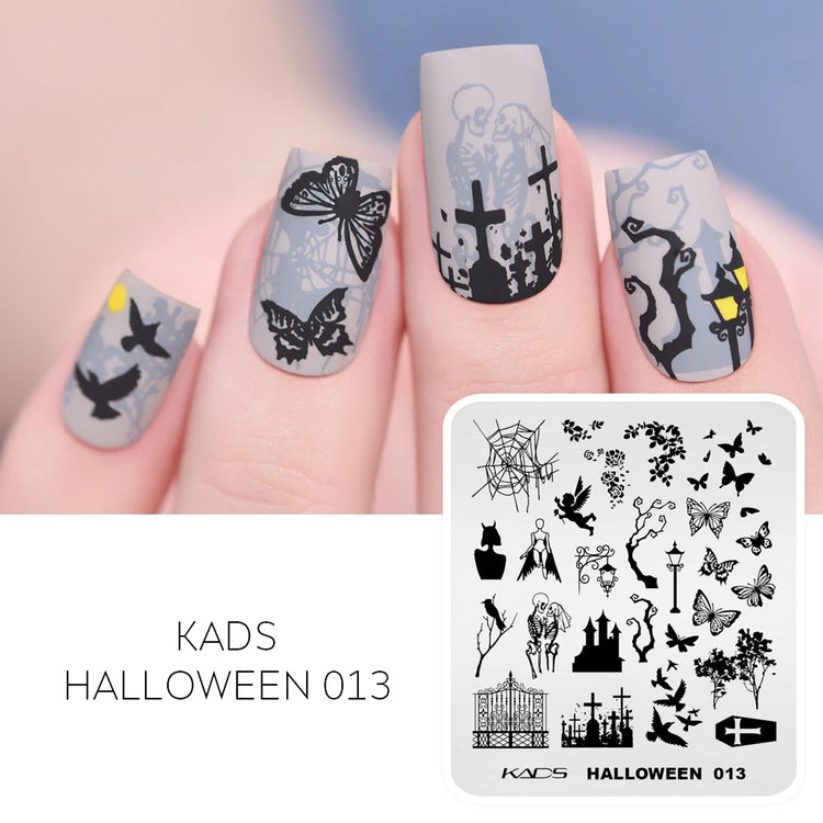 KADS Halloween Nail Stamping Plates skull Pumpkin Bat Template Stencils Nail Art Stamp Image Plate Manicure Nail Print Tool